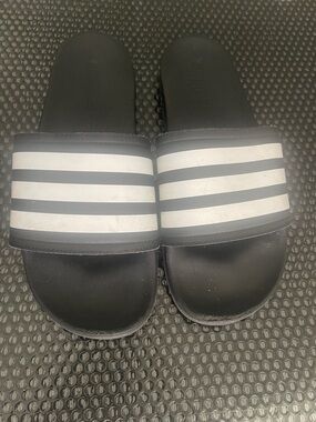 adidas Black Slide Sandals with White Stripes